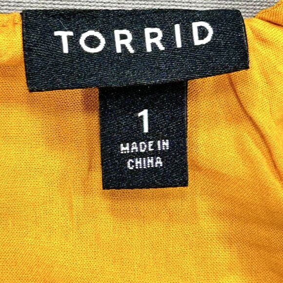 Torrid Shirt Top Women's 1 1X Mustard Yellow Boho Cottagecore Polka Dot Zip Cami - Picture 11 of 14